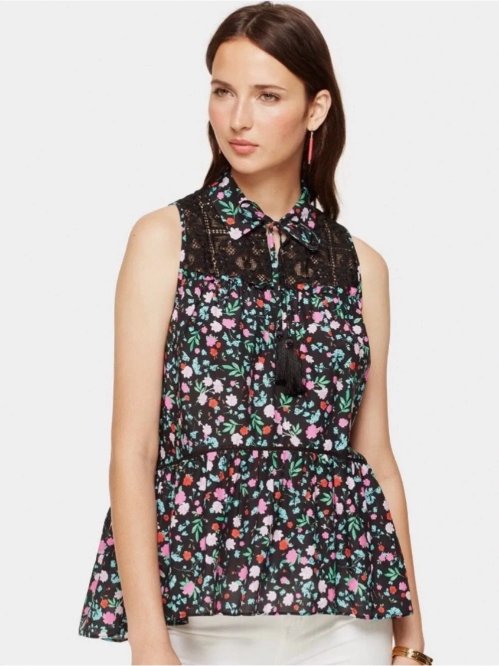 Kate Spade New York Greenhouse Lace Yoke Sleeveless Blouse